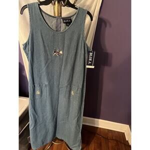 NWT Women’s Blue J Full-Length Denim Jean Dress Sleeveless Size L Blue